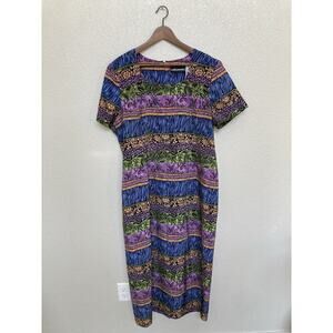 Vintage 80s Sag Harbor Dress multicolor maxi 18 tribal vacation tropical stripe